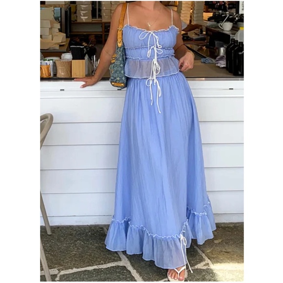 Boho Tie Lined Cami Top Maxi Skirt Set - Picture 6 of 6